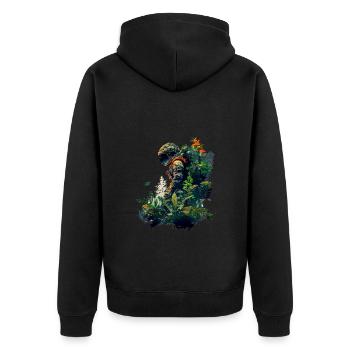 Astronaut mit Pflanzen überwuchert - Surreal - Unisex Premium Bio Zip Hoodie - Schwarz - Hinten - Nico (187cm)