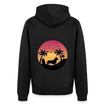 Cardigan Welsh Corgi Dog Surfing Beach Palm Trees - Unisex Premium Organic Zip Hoodie - black - Back - Nico (187cm)