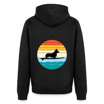 Cardigan Welsh Corgi Dog Surfing Sea Vintage retro - Unisex Premium Organic Zip Hoodie - black - Back - Nico (187cm)