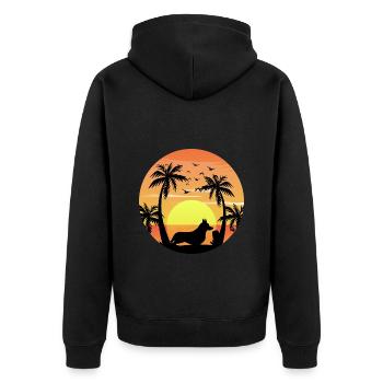 Cardigan Welsh Corgi Dog Surfing Beach Palm Trees - Unisex Premium Organic Zip Hoodie - black - Back - Nico (187cm)