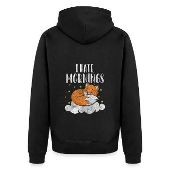 Fuchs Weisheit Jäger - Unisex Premium Bio Zip Hoodie - Schwarz - Hinten - Nico (187cm)