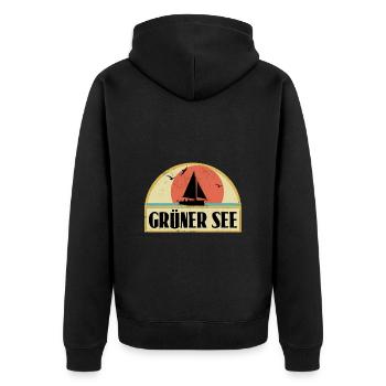 Grüner See - Unisex Premium Bio Zip Hoodie - Schwarz - Hinten - Nico (187cm)