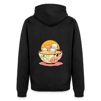 Chats mignons dans un bol de soupe de nouilles ramen - Veste à capuche bio Premium Unisexe - noir - Dos - Nico (187cm)