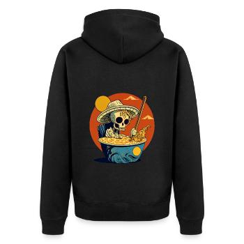 Cooles Skelett sitzt in Ramen Nudelsuppe - Unisex Premium Bio Zip Hoodie - Schwarz - Hinten - Nico (187cm)