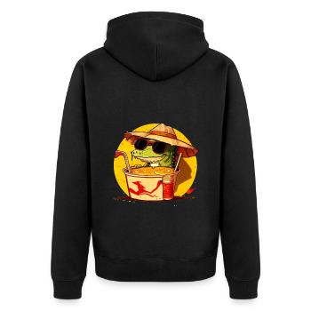 Cooles Krokodil sitzt in Ramen Nudelsuppe - Unisex Premium Bio Zip Hoodie - Schwarz - Hinten - Nico (187cm)