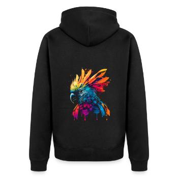 Cacatoès psychédélique dans un look street art coloré - Veste à capuche bio Premium Unisexe - noir - Dos - Nico (187cm)