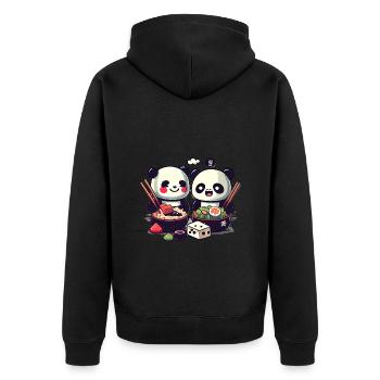 Cute Comic Pandas Eat Rice Together - Unisex Premium Organic Zip Hoodie - black - Back - Nico (187cm)