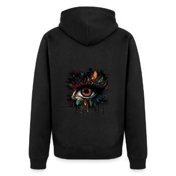 Psychedelisches Auge mit bunten Airbrush Details - Unisex Premium Bio Zip Hoodie - Schwarz - Hinten - Nico (187cm)