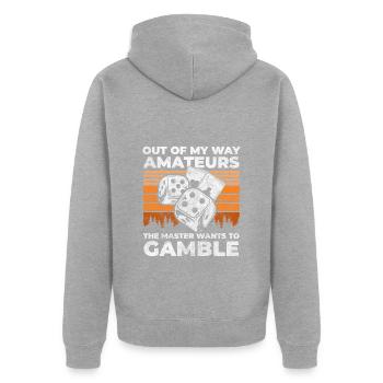Card Play Game - Unisex Premium Organic Zip Hoodie - heather grey - Back - Nico (187cm)