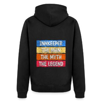 Wirt Bier Bar Tabak - Unisex Premium Bio Zip Hoodie - Schwarz - Hinten - Nico (187cm)