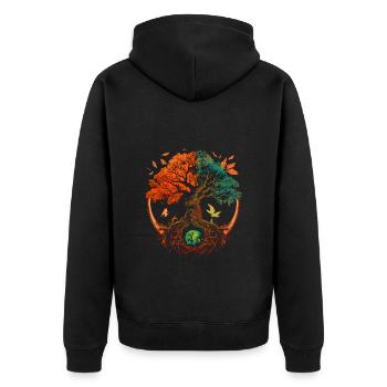 Mythical Yggdrasil the World Tree green, orange - Unisex Premium Organic Zip Hoodie - black - Back - Nico (187cm)