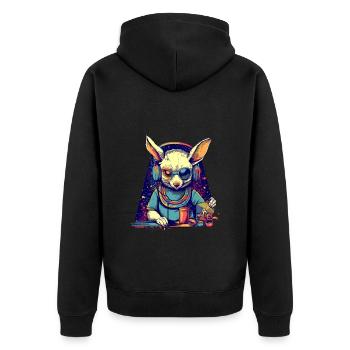 Cool bunny as DJ with broken sunglasses - Unisex Premium Organic Zip Hoodie - black - Back - Nico (187cm)