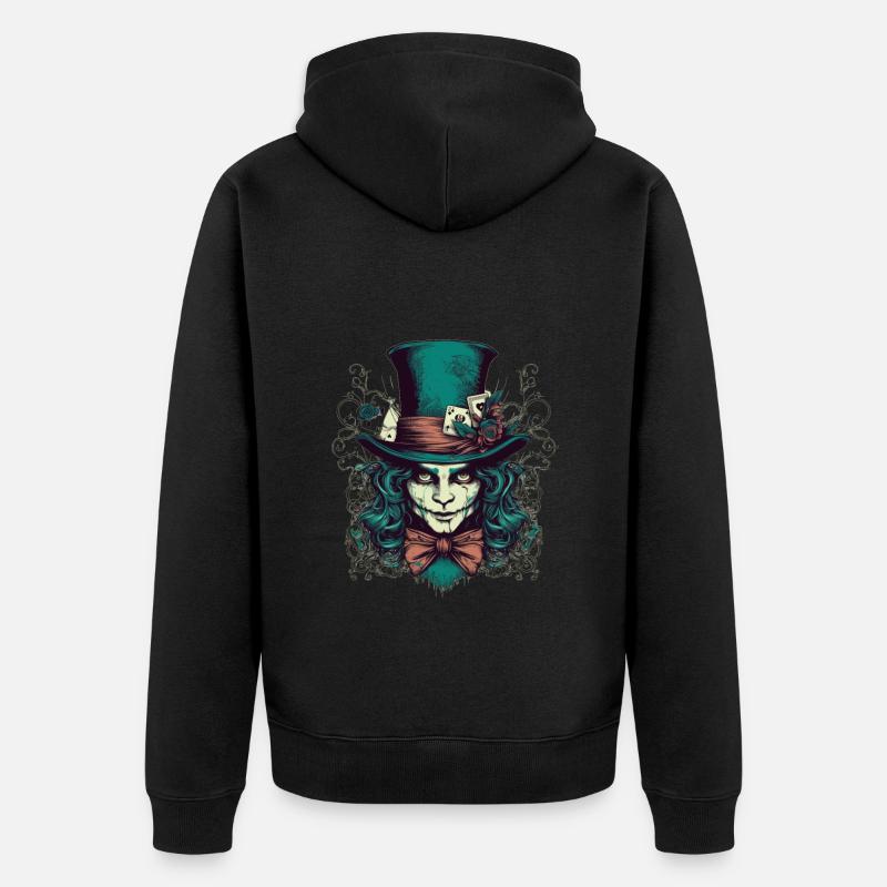 Chapelier effrayant aux cheveux verts - Veste à capuche bio Premium Unisexe - noir