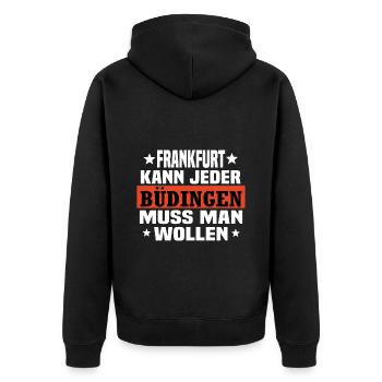 Büdingen - Unisex Premium Bio Zip Hoodie - Schwarz - Hinten - Nico (187cm)