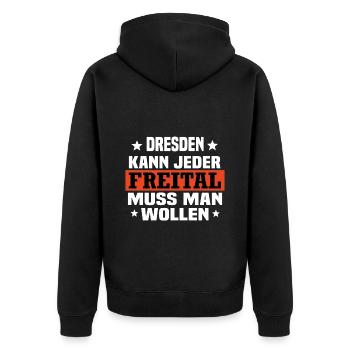 Freital - Unisex Premium Bio Zip Hoodie - Schwarz - Hinten - Nico (187cm)