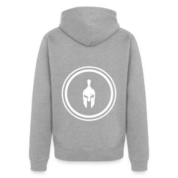 Spartaner Helm - Unisex Premium Bio Zip Hoodie - Grau meliert - Hinten - Nico (187cm)