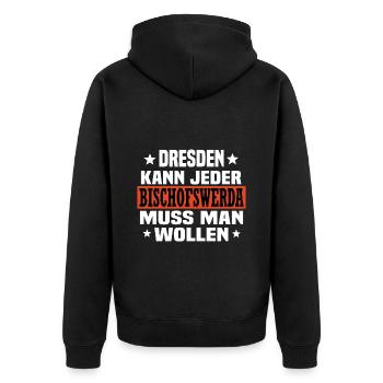 Bischofswerda - Unisex Premium Bio Zip Hoodie - Schwarz - Hinten - Nico (187cm)