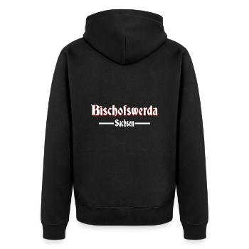 Bischofswerda - Unisex Premium Bio Zip Hoodie - Schwarz - Hinten - Nico (187cm)