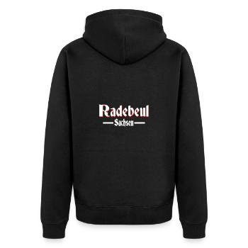 Radebeul - Unisex Premium Bio Zip Hoodie - Schwarz - Hinten - Nico (187cm)