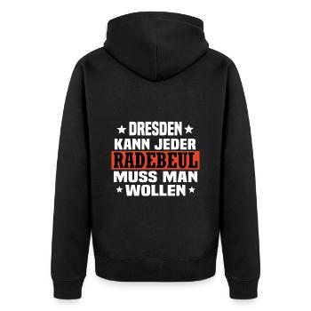 Radebeul - Unisex Premium Bio Zip Hoodie - Schwarz - Hinten - Nico (187cm)