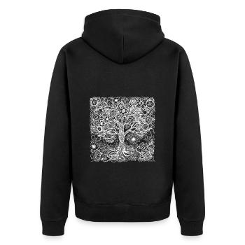Boho tree made of many detailed flower patterns - Unisex Premium Organic Zip Hoodie - black - Back - Nico (187cm)