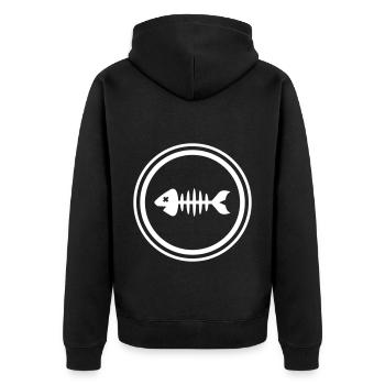 Fisch Symbol Knochen Gräte - Unisex Premium Bio Zip Hoodie - Schwarz - Hinten - Nico (187cm)