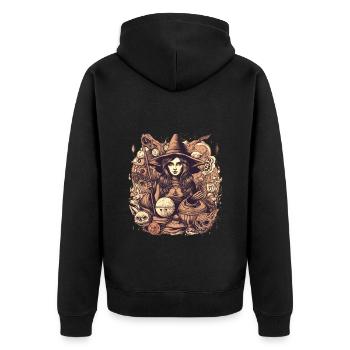 Gloomy beautiful witch with hat and skull - Unisex Premium Organic Zip Hoodie - black - Back - Nico (187cm)
