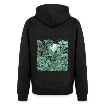 Jungle Motiv Hellgrün - Unisex Premium Bio Zip Hoodie - Schwarz - Hinten - Nico (187cm)
