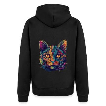 Psychedelic cat face with colorful patterns - Unisex Premium Organic Zip Hoodie - black - Back - Nico (187cm)
