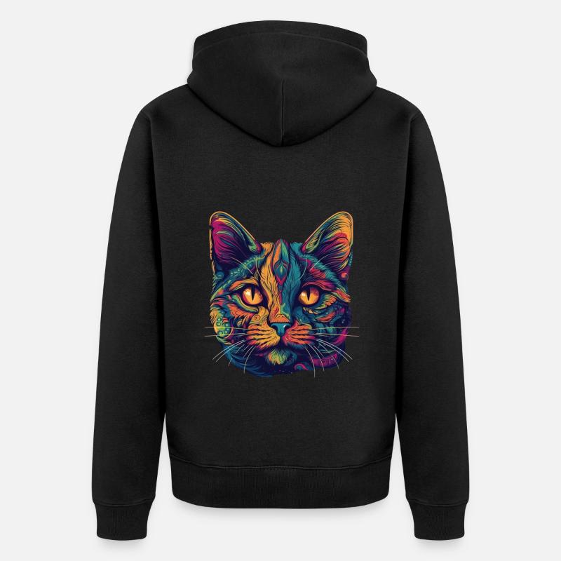 Psychedelisches Katzengesicht mit bunten Mustern - Unisex Premium Bio Zip Hoodie - Schwarz