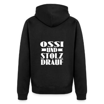 ossi und stolz drauf - Unisex Premium Bio Zip Hoodie - Schwarz - Hinten - Nico (187cm)