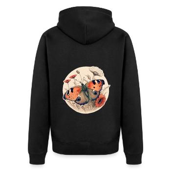 Peacock Butterfly - Unisex Premium Organic Zip Hoodie - black - Back - Nico (187cm)