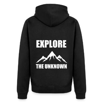 Explorez l’inconnu - Randonnée, Nature, Aventure - Veste à capuche bio Premium Unisexe - noir - Dos - Nico (187cm)
