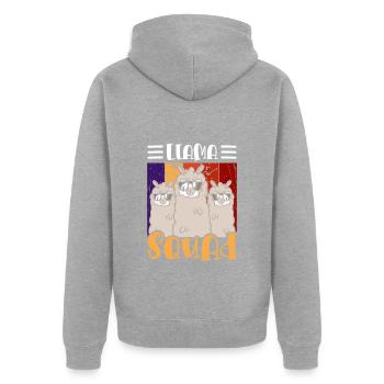 Llama Tier Sanft - Unisex Premium Bio Zip Hoodie - Grau meliert - Hinten - Nico (187cm)