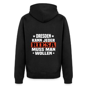 Riesa - Unisex Premium Bio Zip Hoodie - Schwarz - Hinten - Nico (187cm)
