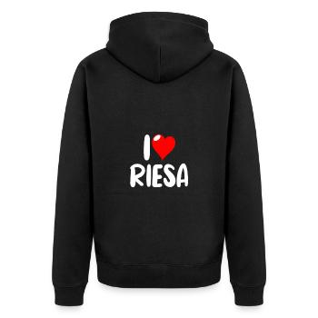 Riesa - Unisex Premium Bio Zip Hoodie - Schwarz - Hinten - Nico (187cm)