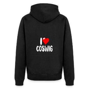 Coswig - Unisex Premium Bio Zip Hoodie - Schwarz - Hinten - Nico (187cm)