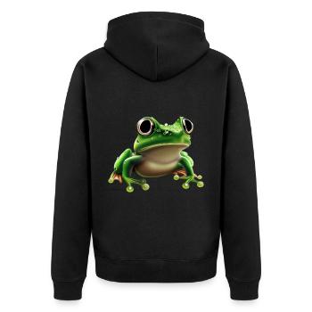 Regenfrosch Wassertropfen Frosch - Unisex Premium Bio Zip Hoodie - Schwarz - Hinten - Nico (187cm)