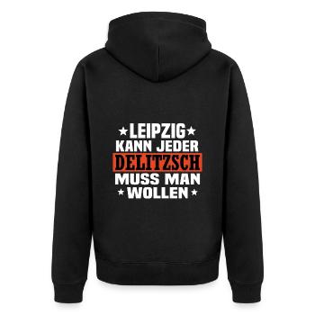Delitzsch - Unisex Premium Bio Zip Hoodie - Schwarz - Hinten - Nico (187cm)