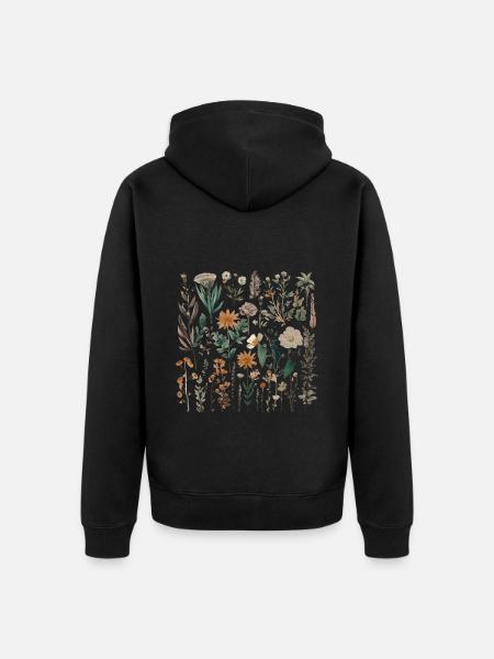 Beautiful Boho Flower Herbarium Bouquet - Unisex Premium Organic Zip Hoodie - black