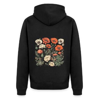 Wunderschönes Boho Mohn Herbarium Bouquet - Unisex Premium Bio Zip Hoodie - Schwarz - Hinten - Nico (187cm)