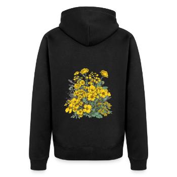 Wunderschönes Boho Blumen Herbarium Bouquet gelb - Unisex Premium Bio Zip Hoodie - Schwarz - Hinten - Nico (187cm)