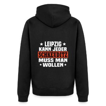 Schkeuditz - Unisex Premium Bio Zip Hoodie - Schwarz - Hinten - Nico (187cm)