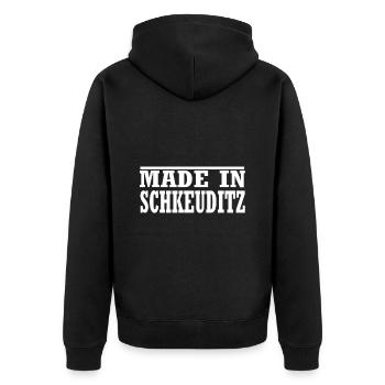 Schkeuditz - Unisex Premium Bio Zip Hoodie - Schwarz - Hinten - Nico (187cm)