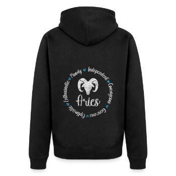 Widder Sterne März - Unisex Premium Bio Zip Hoodie - Schwarz - Hinten - Nico (187cm)