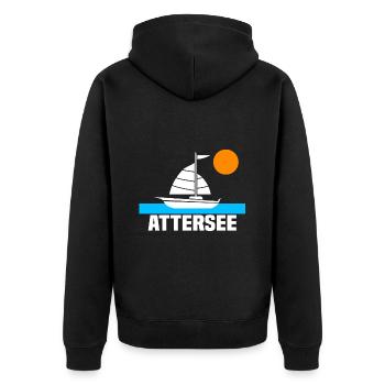 Attersee - Unisex Premium Bio Zip Hoodie - Schwarz - Hinten - Nico (187cm)