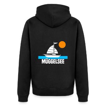 Müggelsee Segelboot Sonnenuntergang - Unisex Premium Bio Zip Hoodie - Schwarz - Hinten - Nico (187cm)