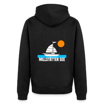 Millstätter See - Unisex Premium Bio Zip Hoodie - Schwarz - Hinten - Nico (187cm)