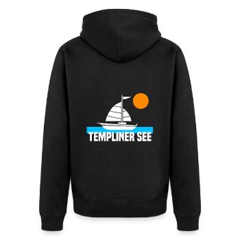 Templiner See - Unisex Premium Bio Zip Hoodie - Schwarz - Hinten - Nico (187cm)