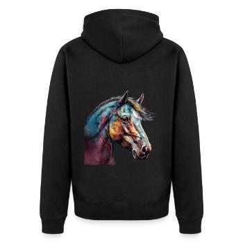 Idée passion chevaux cavalière aquarelle splash - Veste à capuche bio Premium Unisexe - noir - Dos - Nico (187cm)